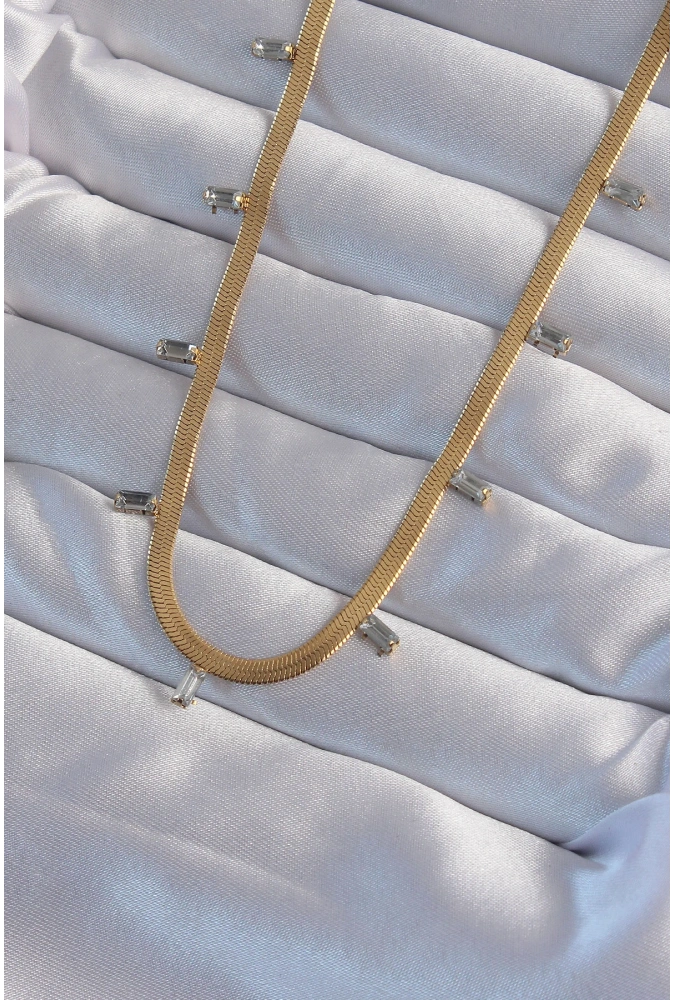 Shoecide 316l Çelik Gold Renk Baget Taşlı İtalyan Zincir Kolye