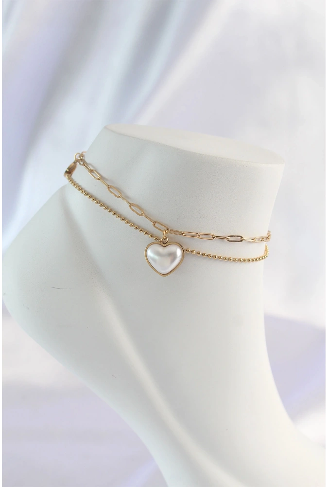 Shoecide 316l Çelik Gold Renk Beyaz Kalpli 2li Halhal