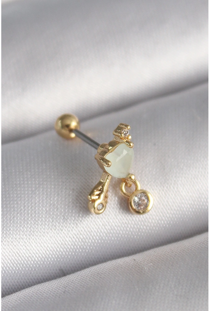 Shoecide 316l Çelik Gold Renk Beyaz Mineli Kalp Sallantı Zirkon Taşlı Tragus Piercing