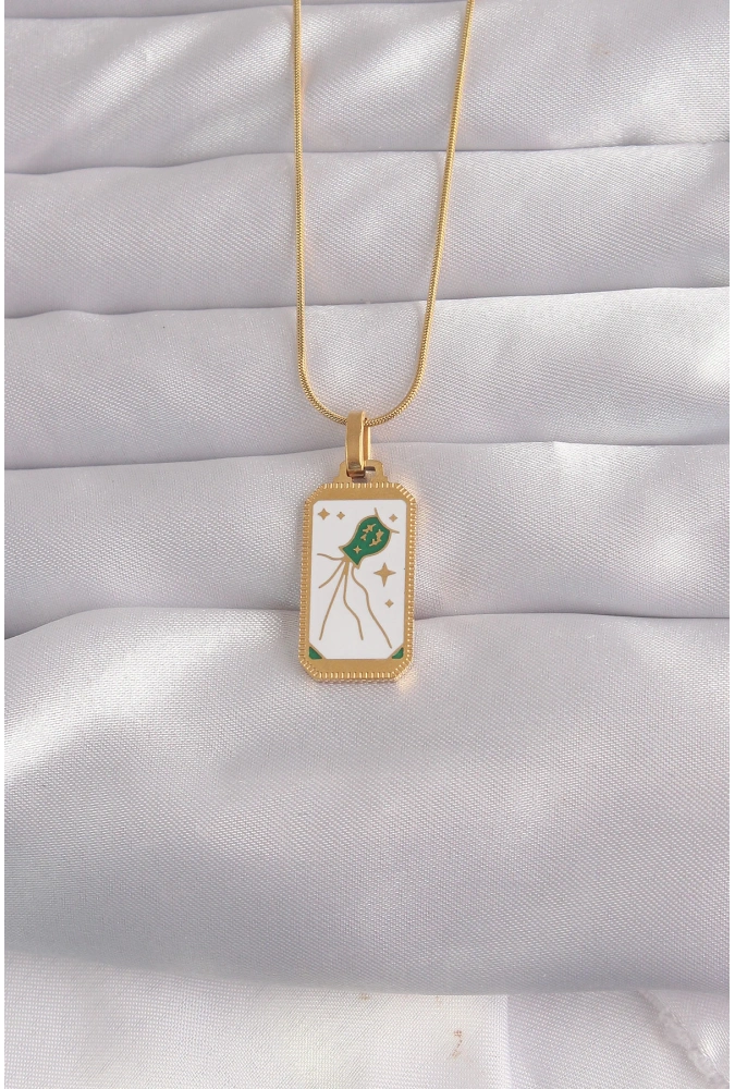 Shoecide 316l Çelik Gold Renk Beyaz Mineli Tarot Kolye