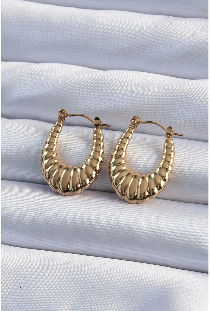 Shoecide 316l Çelik Gold Renk Bombeli Baklava Kesim Kadın Küpe