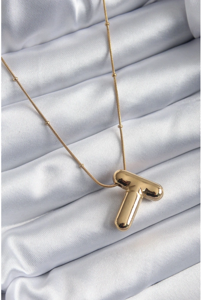 Shoecide 316l Çelik Gold Renk Bubble t Harf Model Kadın Kolye