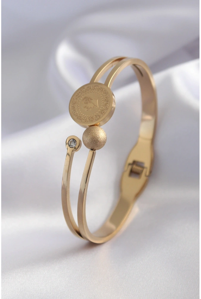 Shoecide 316l Çelik Gold Renk Çeyrek Altın Zirkon Taş Detay Kadın Kelepçe