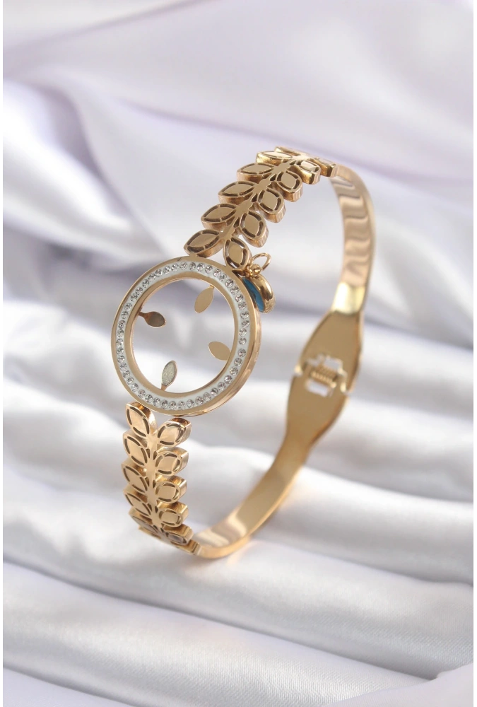 Shoecide 316l Çelik Gold Renk Çeyrek Takılabilen Zirkon Taş Detay Kadın Kelepçe