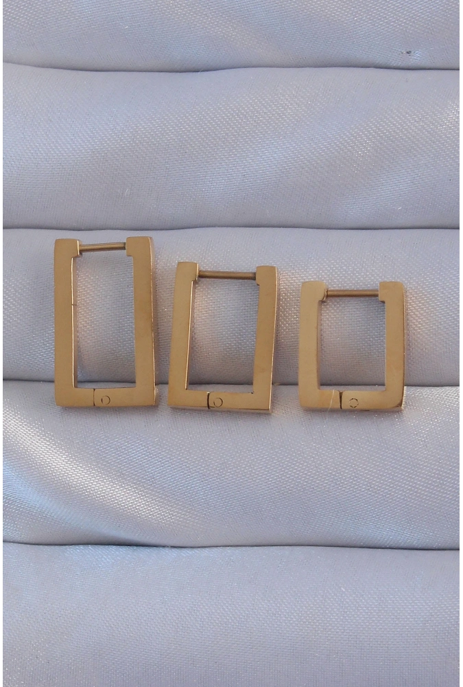 Shoecide 316l Çelik Gold Renk Dikdörtgen Küpe Seti