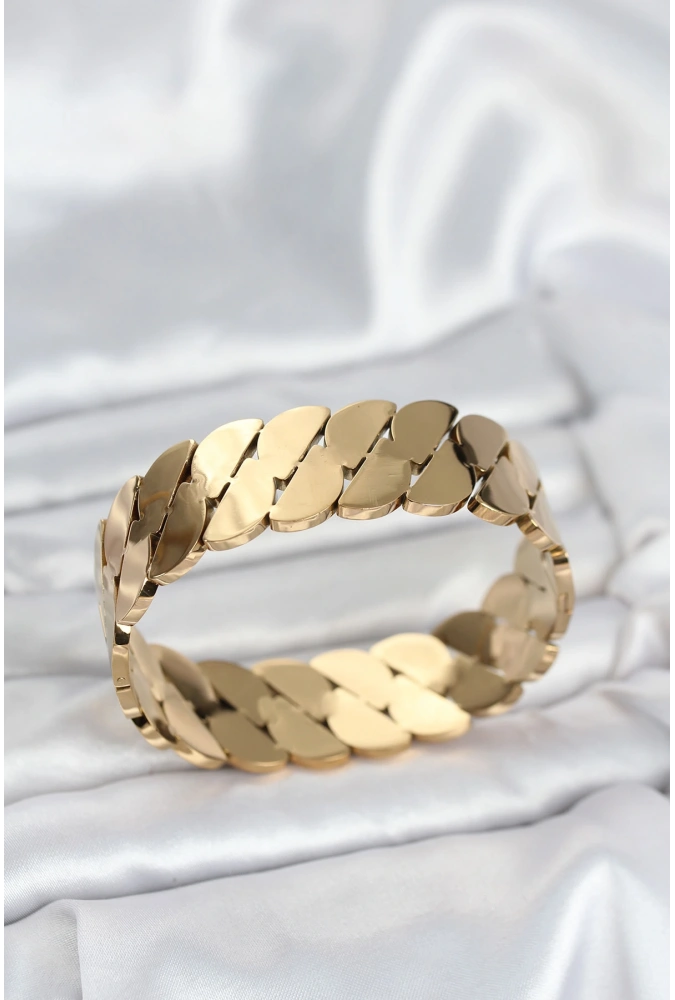 Shoecide 316l Çelik Gold Renk Ezme Zincir Model Kadın Kelepçe Bileklik