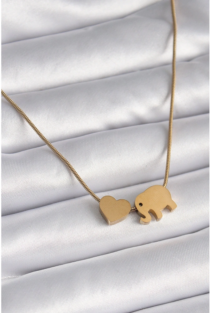 Shoecide 316l Çelik Gold Renk Fil Kalp Figürlü Kadın Kolye
