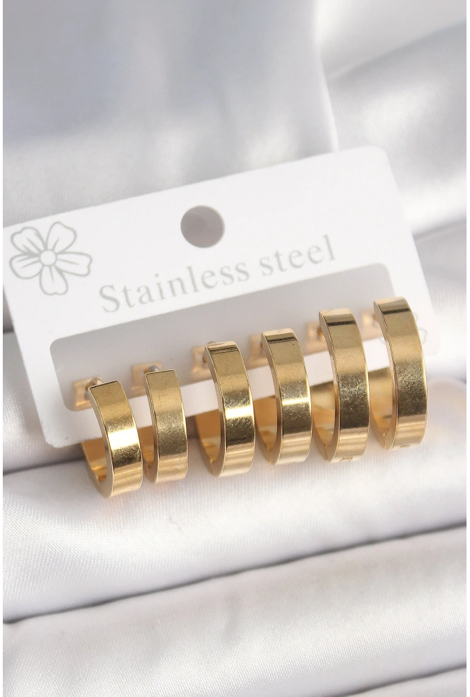Shoecide 316l Çelik Gold Renk Halka Model Kadın Küpe Seti