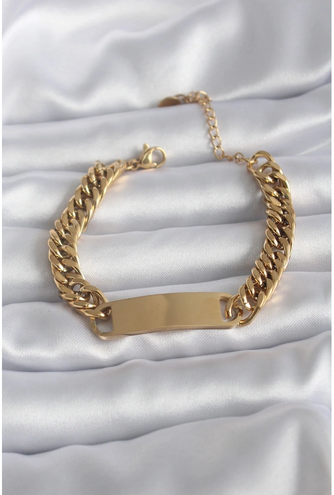 Shoecide 316l Çelik Gold Renk İsim Yazılabilir Plaka Model Kadın Bileklik