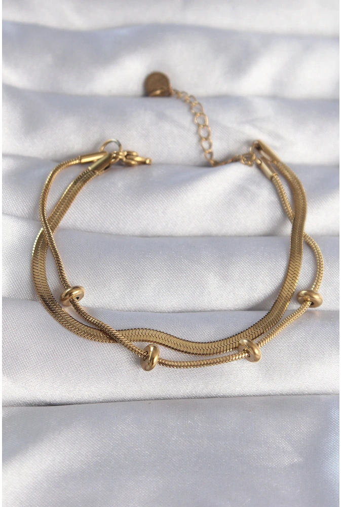 Shoecide 316l Çelik Gold Renk İtalyan Çift Zincirli Bileklik