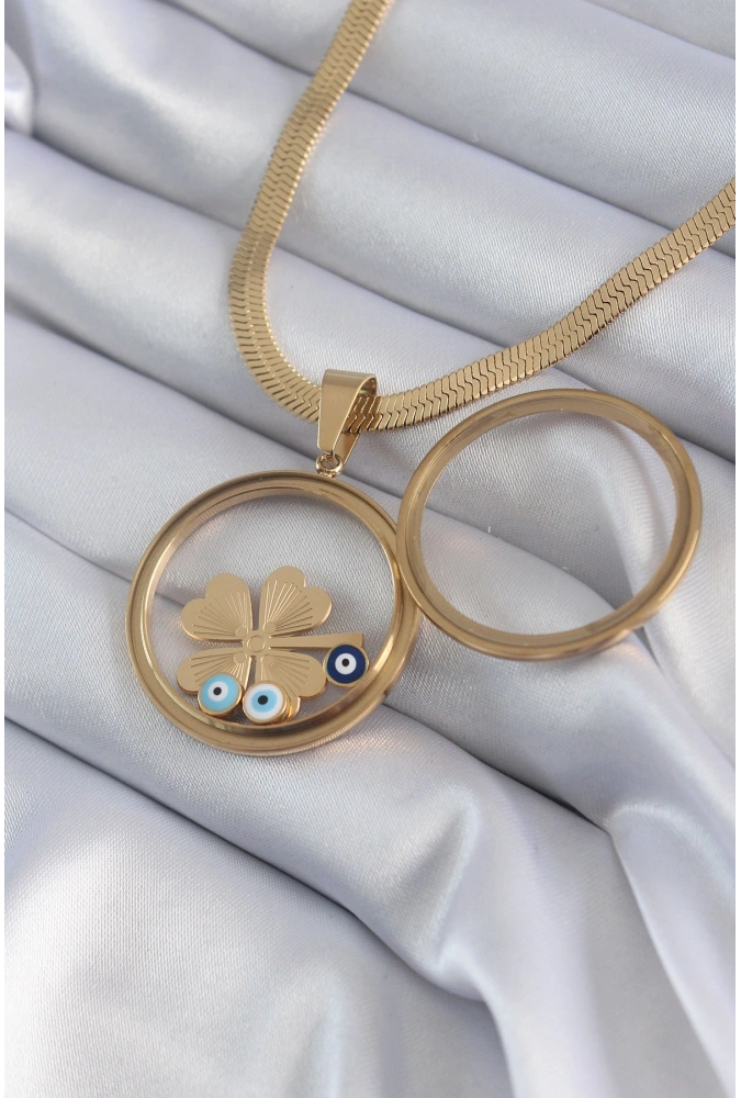 Shoecide 316l Çelik Gold Renk İtalyan Zincir Açılabilir Fanus Yonca Figür Model Kadın Kolye