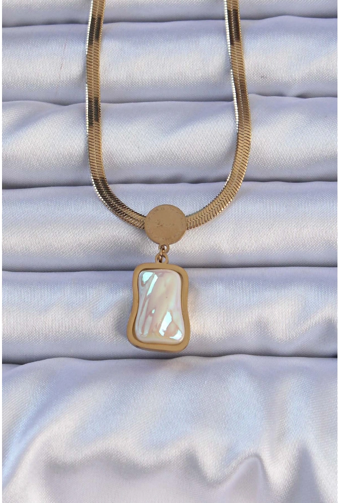 Shoecide 316l Çelik Gold Renk İtalyan Zincir Ezme Taşlı Kolye