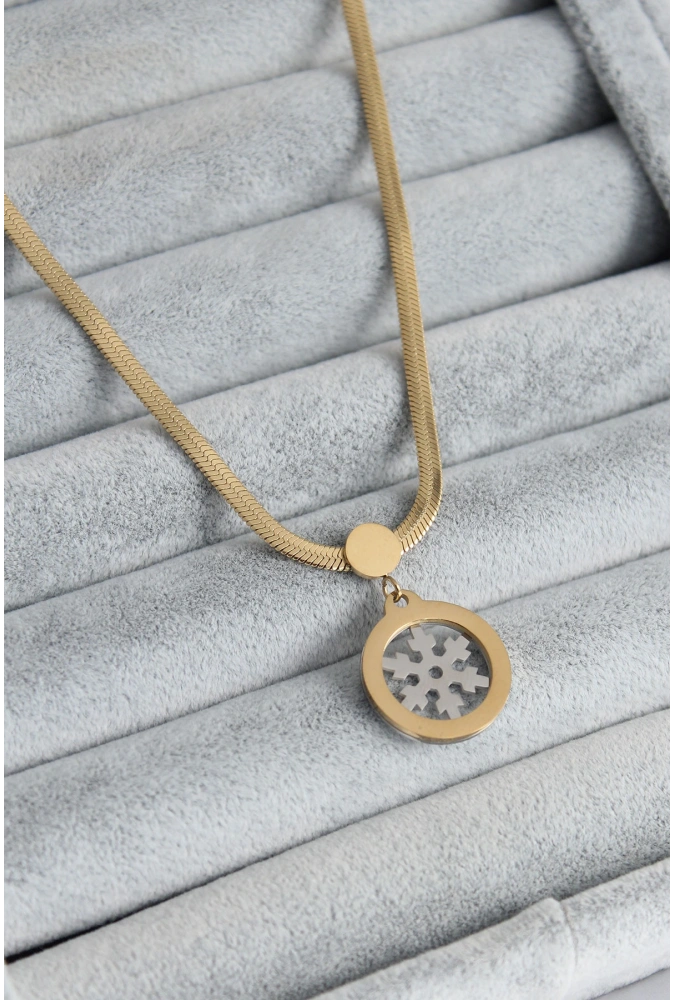 Shoecide 316l Çelik Gold Renk İtalyan Zincir Model Gümüş Kar Tanesi Figür Kadın Kolye