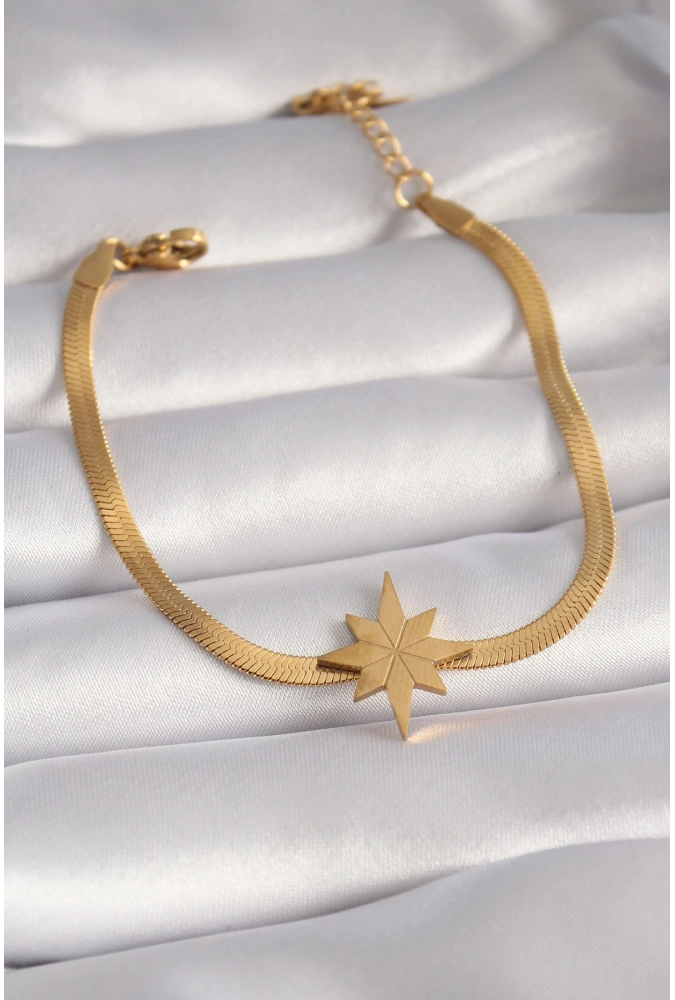 Shoecide 316l Çelik Gold Renk İtalyan Zincir Model Kutup Yıldızı Figür Kadın Bileklik