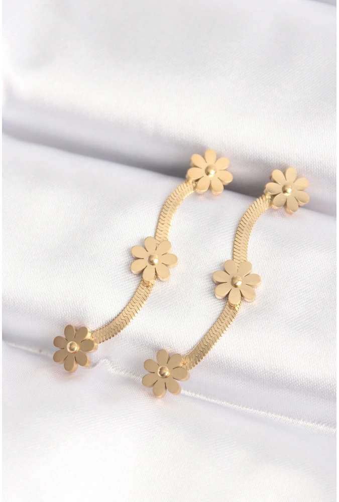 Shoecide 316l Çelik Gold Renk İtalyan Zincir Papatya Küpe