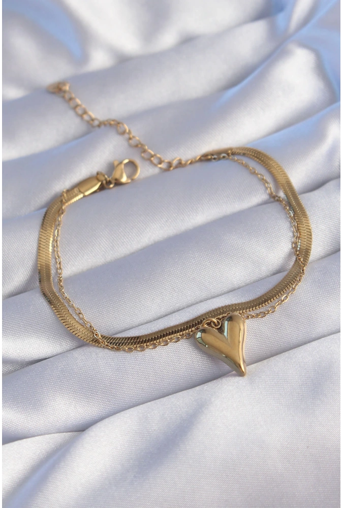Shoecide 316l Çelik Gold Renk İtalyan Zincirli Kalp Model Bileklik