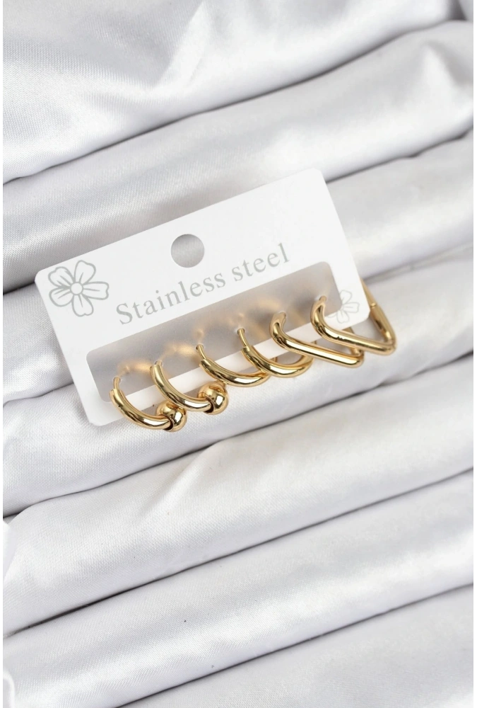 Shoecide 316l Çelik Gold Renk Kadın Küpe Seti