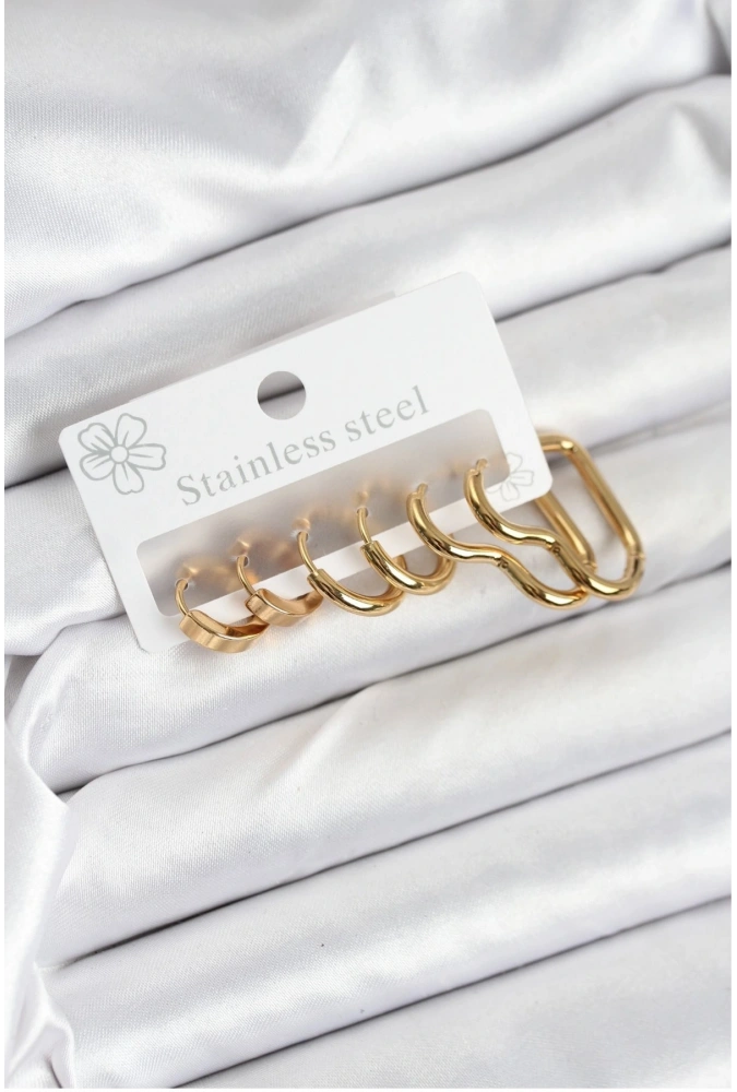 Shoecide 316l Çelik Gold Renk Kadın Küpe Seti