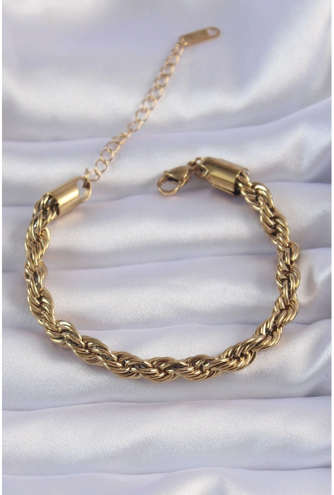 Shoecide 316l Çelik Gold Renk Kalın Burgu Zincir Bileklik
