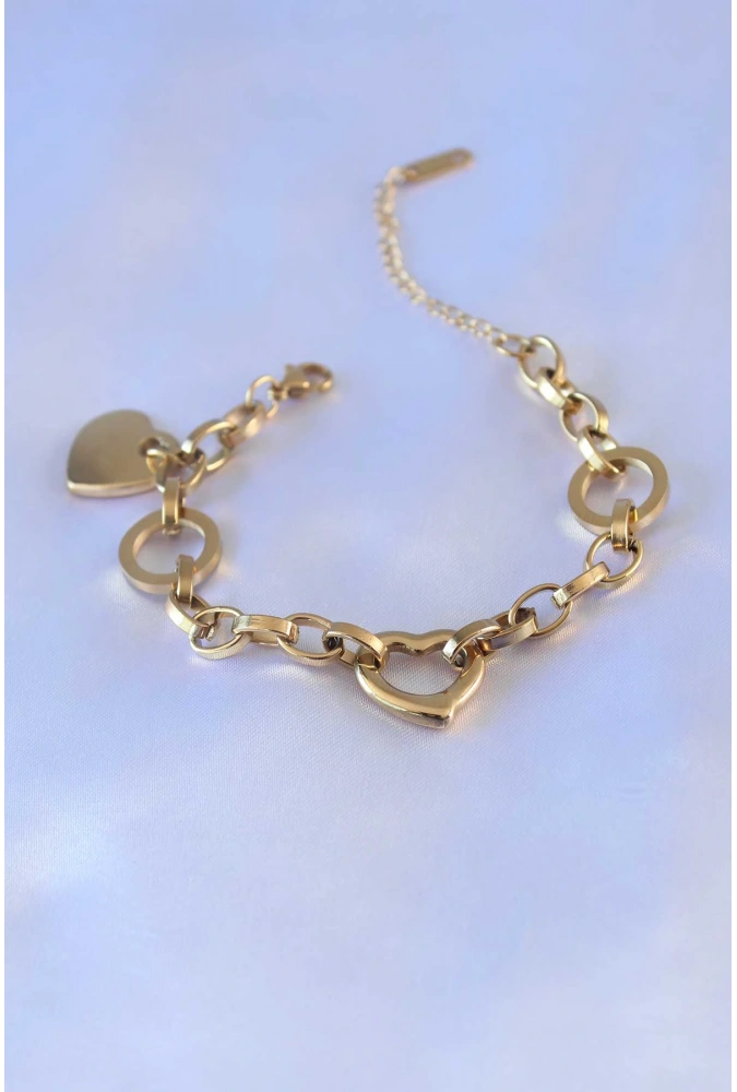 Shoecide 316l Çelik Gold Renk Kalp Figür Zincir Model Kadın Bileklik