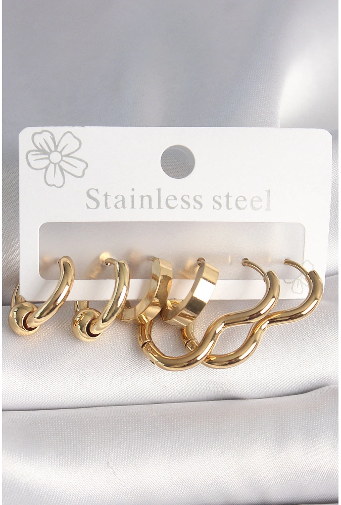 Shoecide 316l Çelik Gold Renk Kalp Halka Model Kadın Küpe Seti