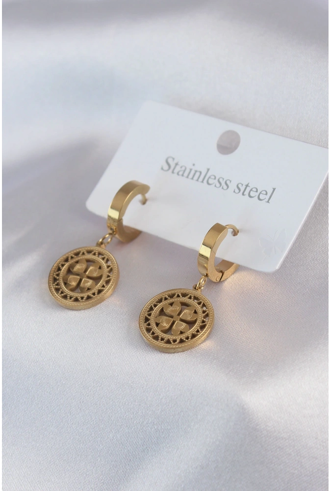 Shoecide 316l Çelik Gold Renk Kalp Model İşleme Detay Kadın Küpe