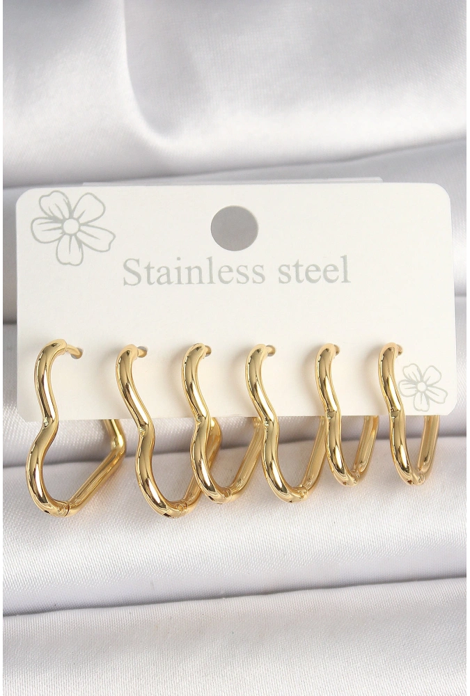 Shoecide 316l Çelik Gold Renk Kalp Model Kadın Küpe Seti