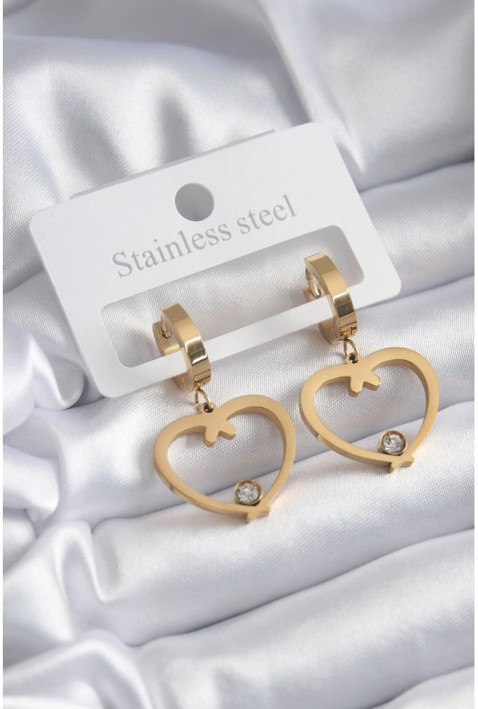 Shoecide 316l Çelik Gold Renk Kalp Model Zirkon Taş Detay Kadın Küpe