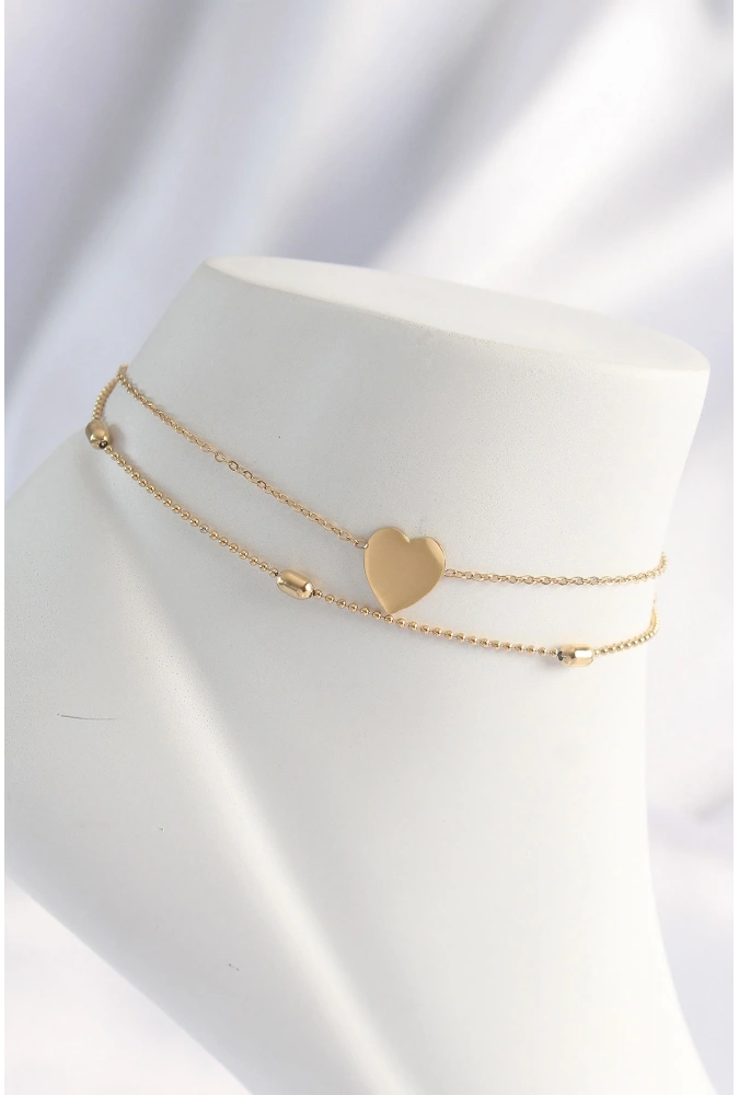 Shoecide 316l Çelik Gold Renk Kalp Tasarımlı 2li Halhal