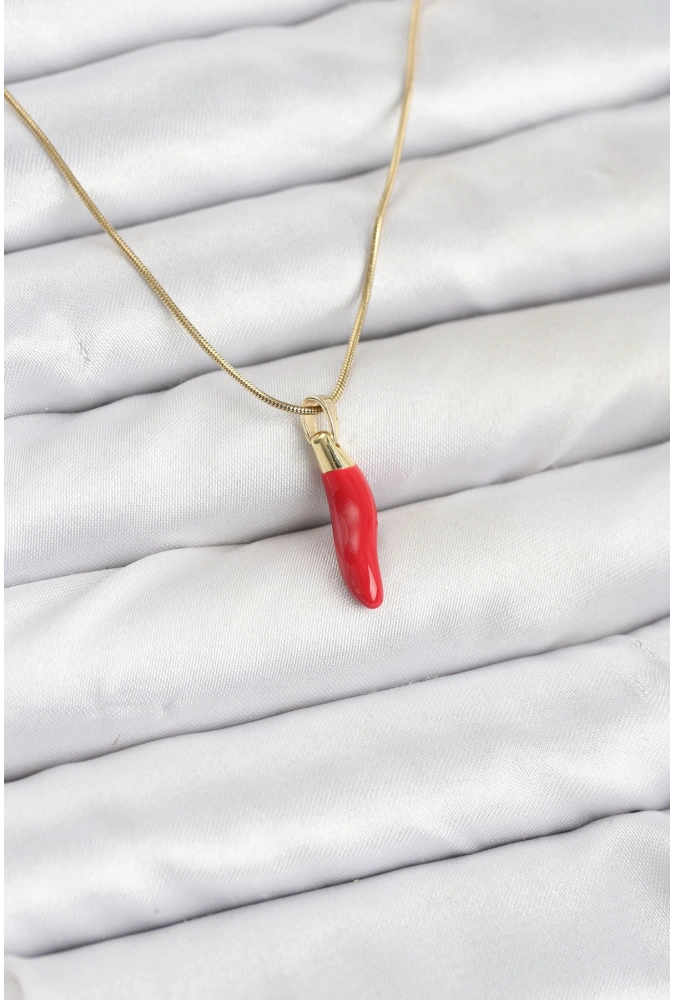 Shoecide 316l Çelik Gold Renk Kapya Kırmızı Biber Model Kadın Kolye