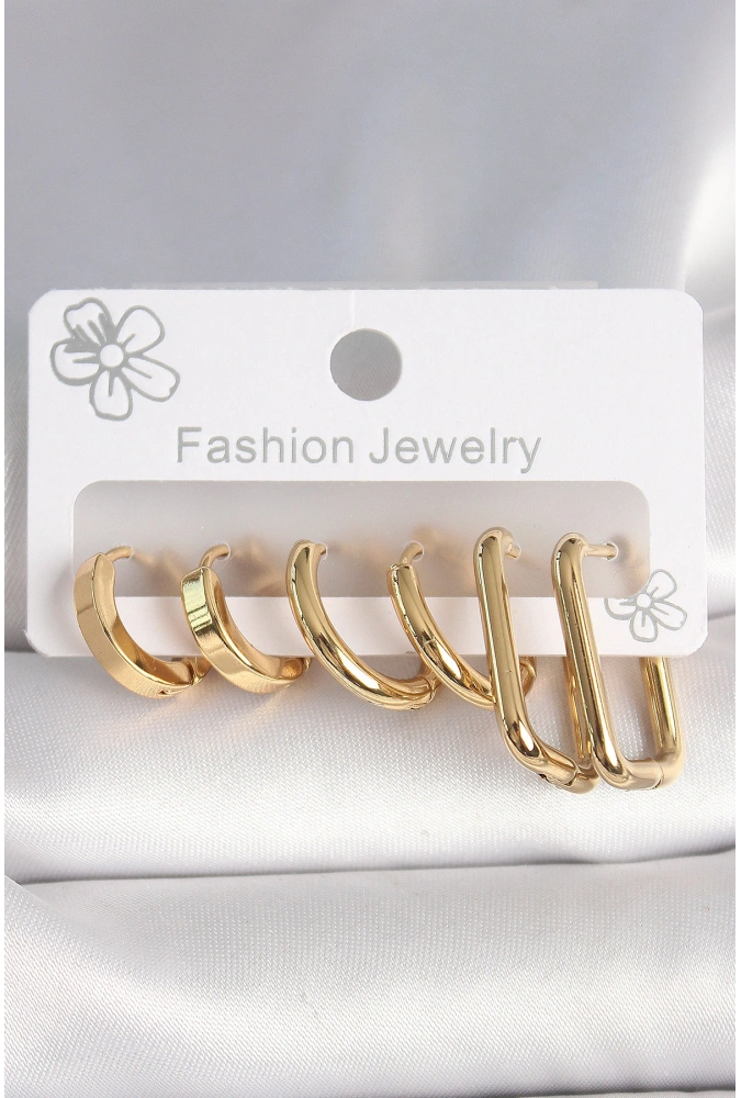 Shoecide 316l Çelik Gold Renk Kare Halka Model Kadın Küpe Seti