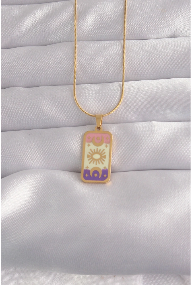 Shoecide 316l Çelik Gold Renk Karışık Mineli Ay Figür Tarot Kolye