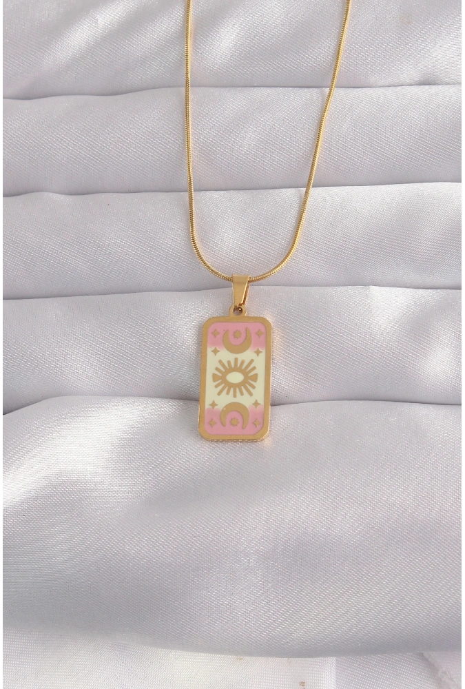 Shoecide 316l Çelik Gold Renk Karışık Mineli Ay Figür Tarot Kolye