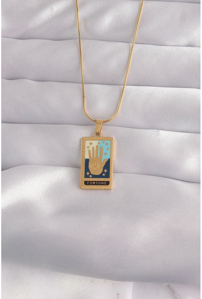 Shoecide 316l Çelik Gold Renk Karışık Mineli El Figür Tarot Kolye