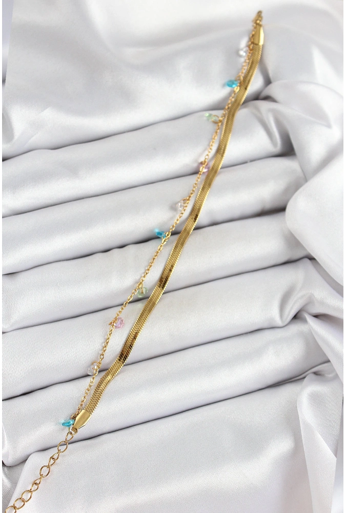 Shoecide 316l Çelik Gold Renk Karışık Renkli Kristal Taşlı 2li Kadın Bileklik