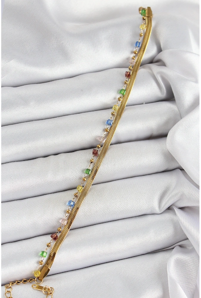 Shoecide 316l Çelik Gold Renk Karışık Renkli Kristal Taşlı Kadın Bileklik