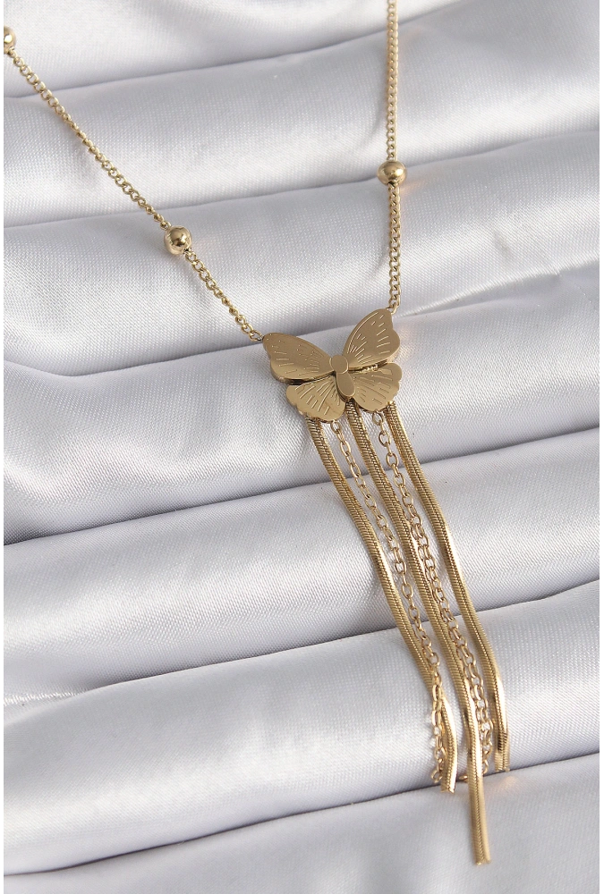 Shoecide 316l Çelik Gold Renk Kelebek Figür Sallantı İtalyan Zincirli Kadın Kolye