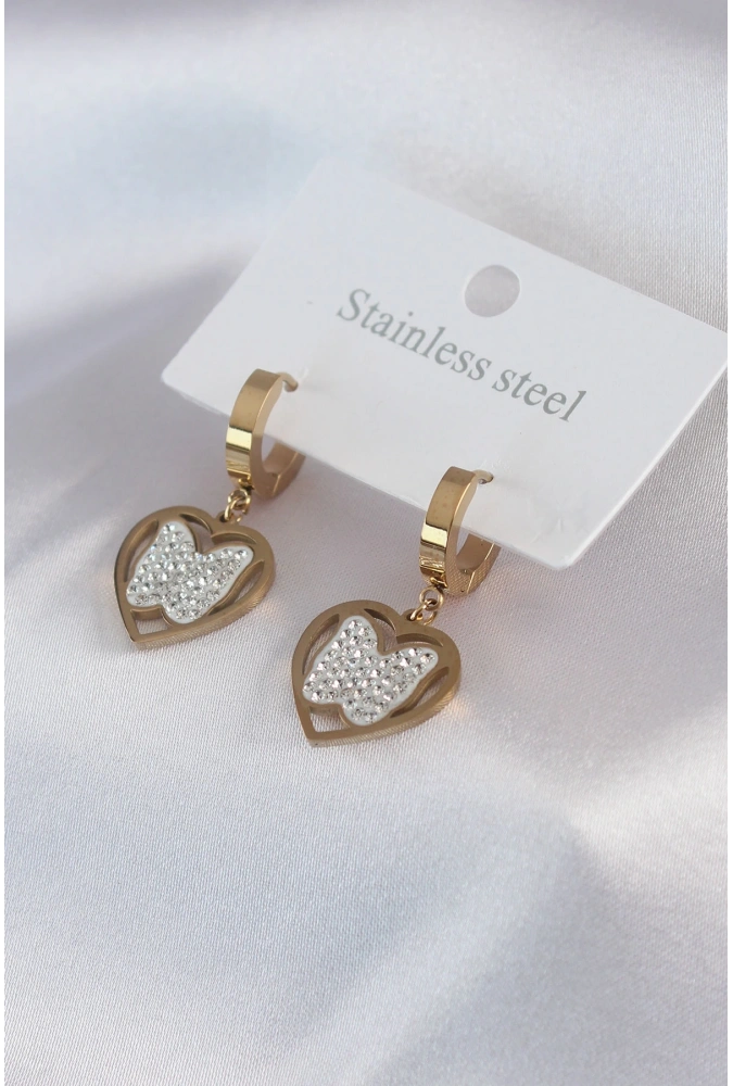 Shoecide 316l Çelik Gold Renk Kelebek Model Zirkon Taş Detay Kadın Küpe