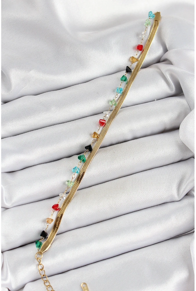 Shoecide 316l Çelik Gold Renk Kristal Karışık Renkli Taşlı 2li Kadın Bileklik