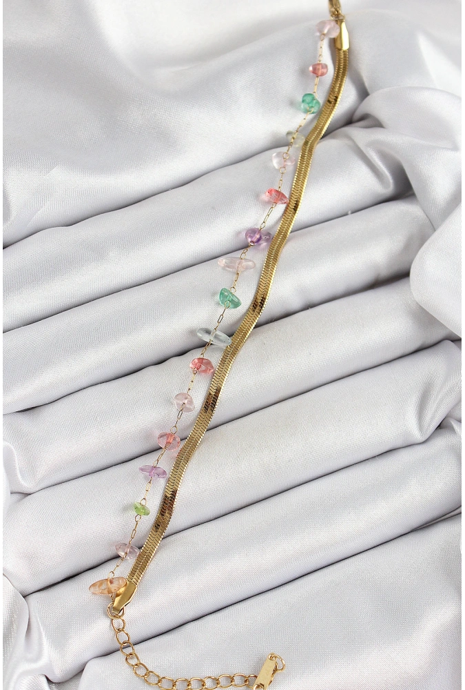 Shoecide 316l Çelik Gold Renk Kristal Karışık Renkli Taşlı Kadın Bileklik