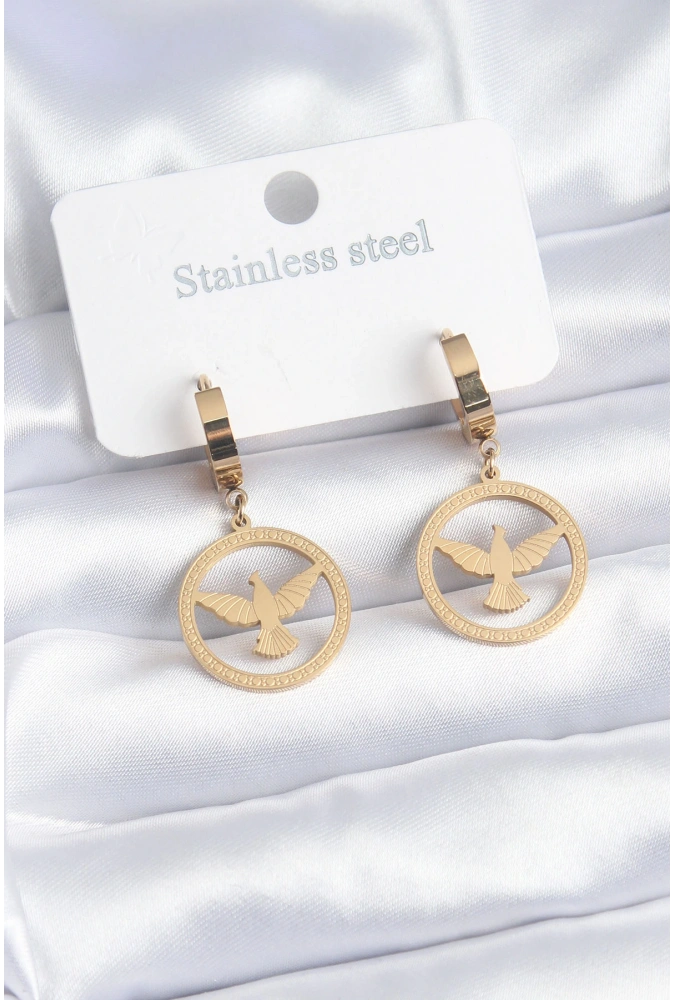 Shoecide 316l Çelik Gold Renk Kuş Model İşleme Detay Kadın Küpe