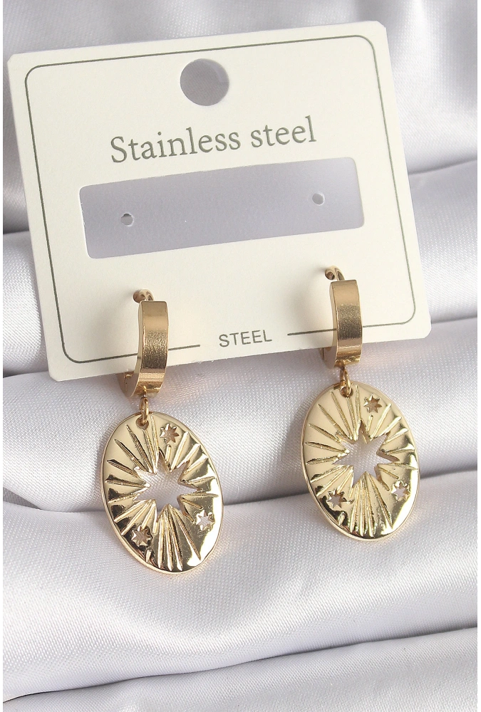 Shoecide 316l Çelik Gold Renk Kutup Yıldız İşleme Kadın Küpe