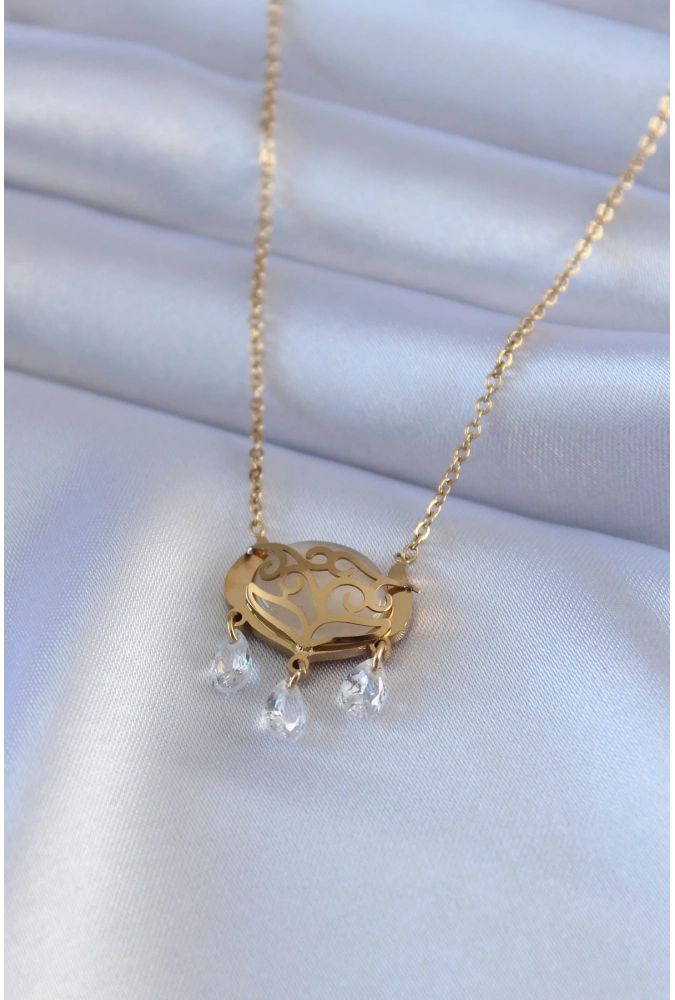 Shoecide 316l Çelik Gold Renk Lotus Model Zirkon Taşlı Kadın Kolye