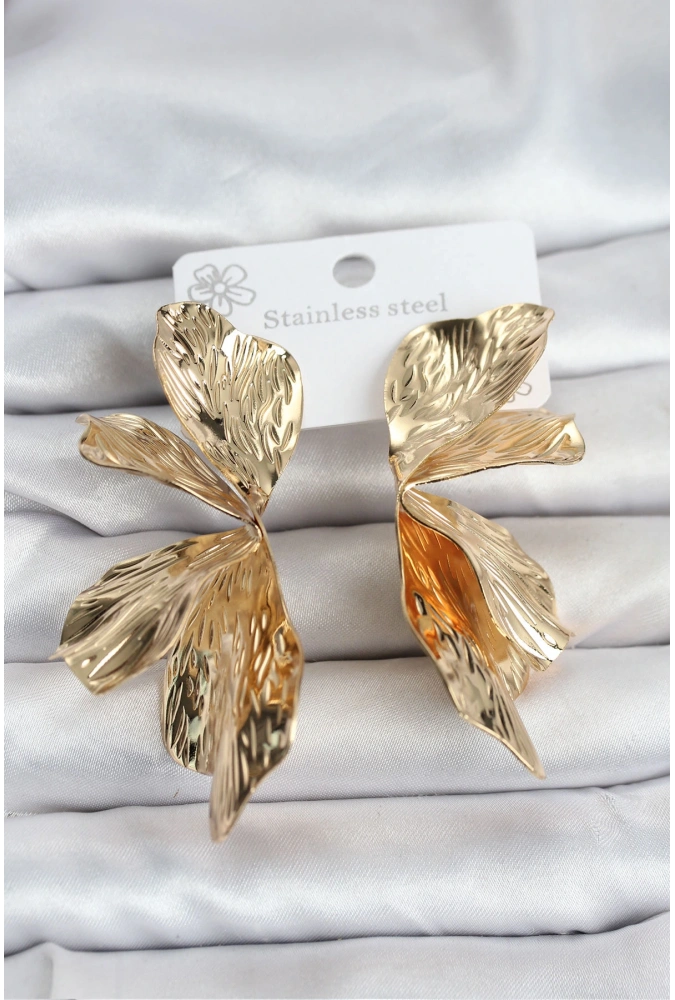 Shoecide 316l Çelik Gold Renk Lotus Yaprak Kadın Küpe