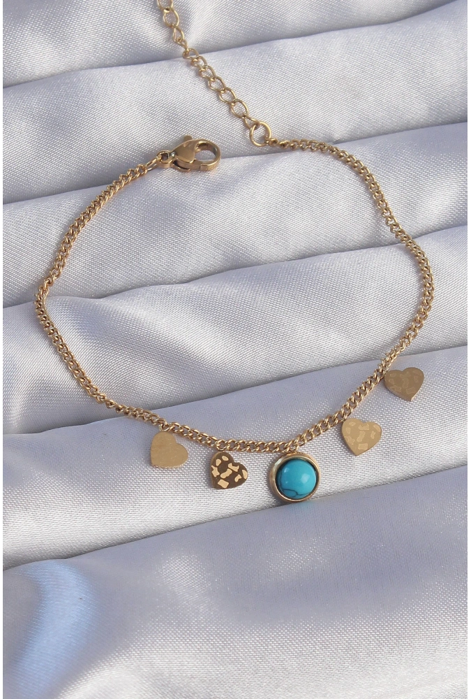 Shoecide 316l Çelik Gold Renk Minimal Kalpli Mavi Taş Detaylı Bileklik