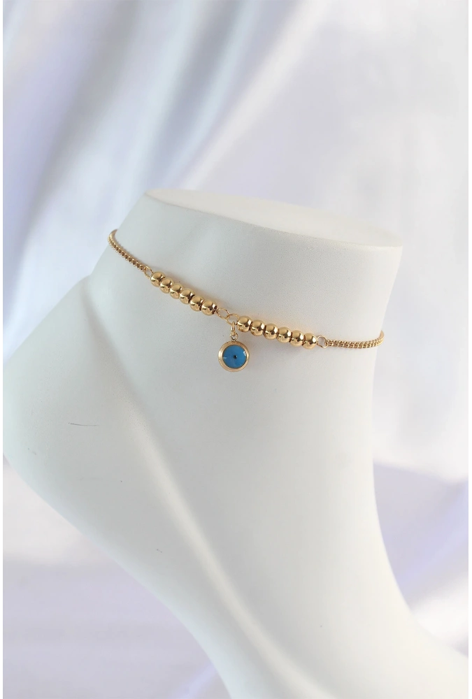 Shoecide 316l Çelik Gold Renk Minimal Nazar Boncuklu Halhal