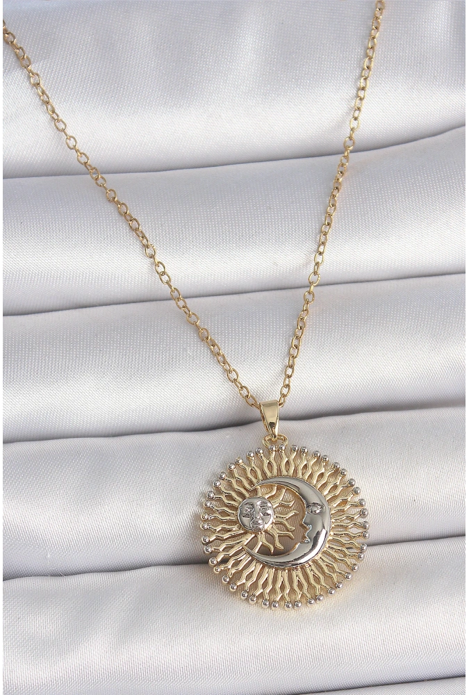 Shoecide 316l Çelik Gold Renk Mix Renk Ay Güneş Model Kadın Kolye