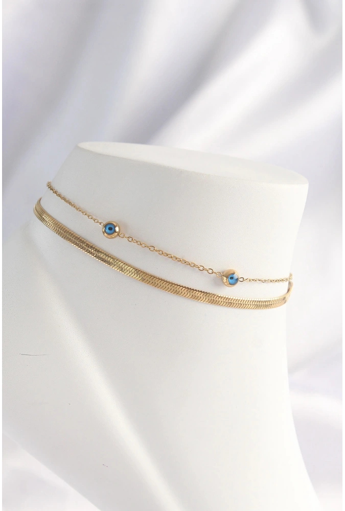 Shoecide 316l Çelik Gold Renk Nazar Boncuk Tasarımlı 2li Halhal