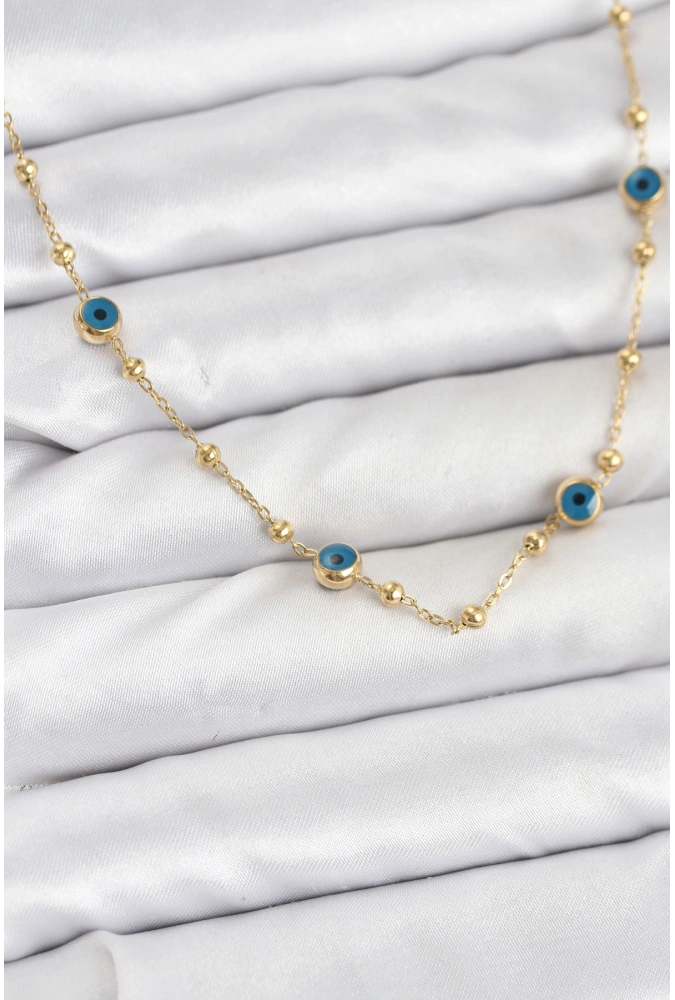 Shoecide 316l Çelik Gold Renk Nazarlı Ve Topçuklu Model Kadın Kolye