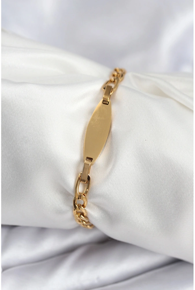 Shoecide 316l Çelik Gold Renk Oval Yazı Yazmaya Uygun Kadın Bileklik